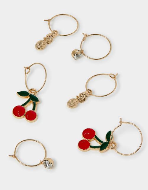 3-Pack Fruity Charm Hoop Earrings