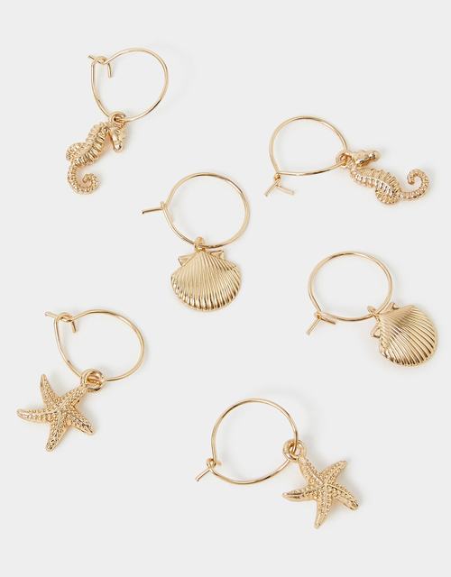 3-Pack Sea Charm Hoop Earrings