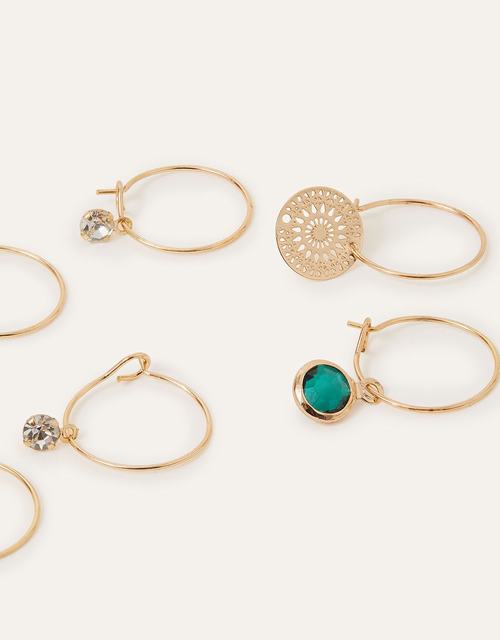 Filigree and Stone Hoops Set of Three