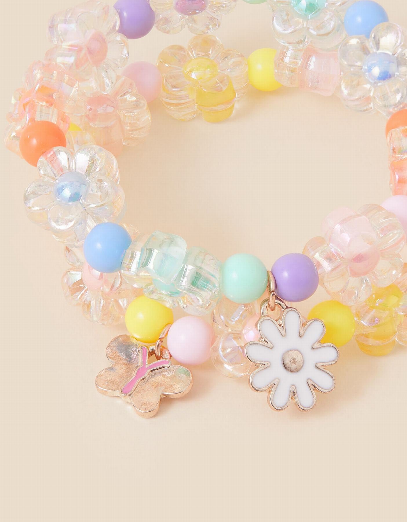 Girls Beaded Flower Bracelets Set of Two
