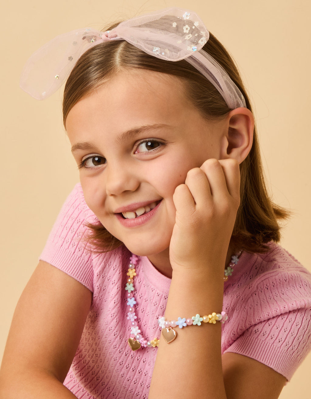 Girls Flower Mesh Bow Headband