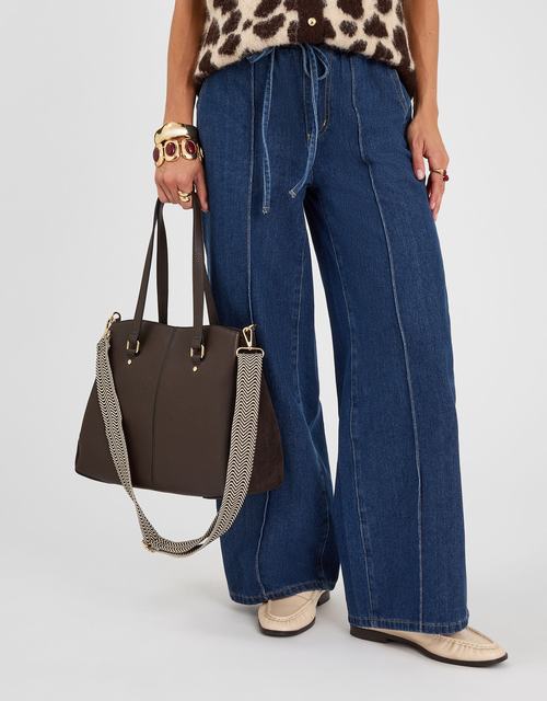 Webbing Strap Faux Leather Shoulder Bag