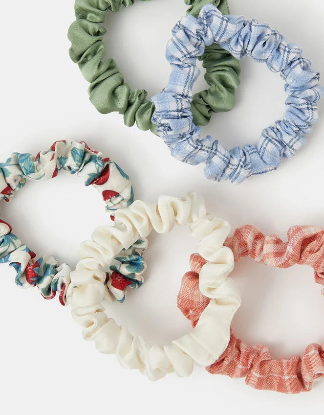 5-Pack Strawberry Check Satin Scrunchies