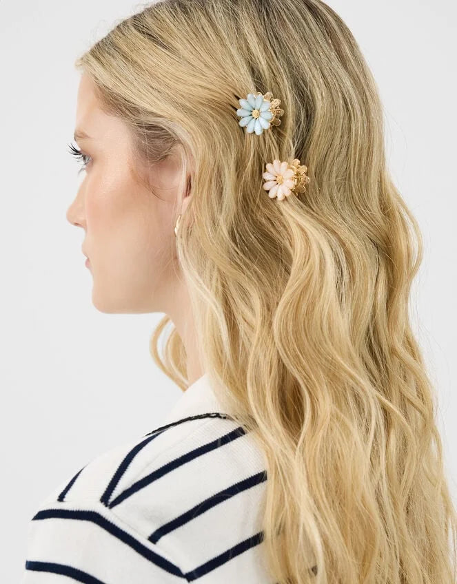 4-Pack Mini Gemstone Flower Claw Clips