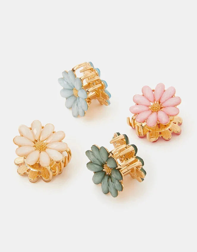4-Pack Mini Gemstone Flower Claw Clips