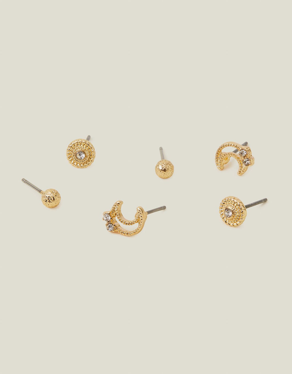 3-Pack Moon Gem Stud Earrings