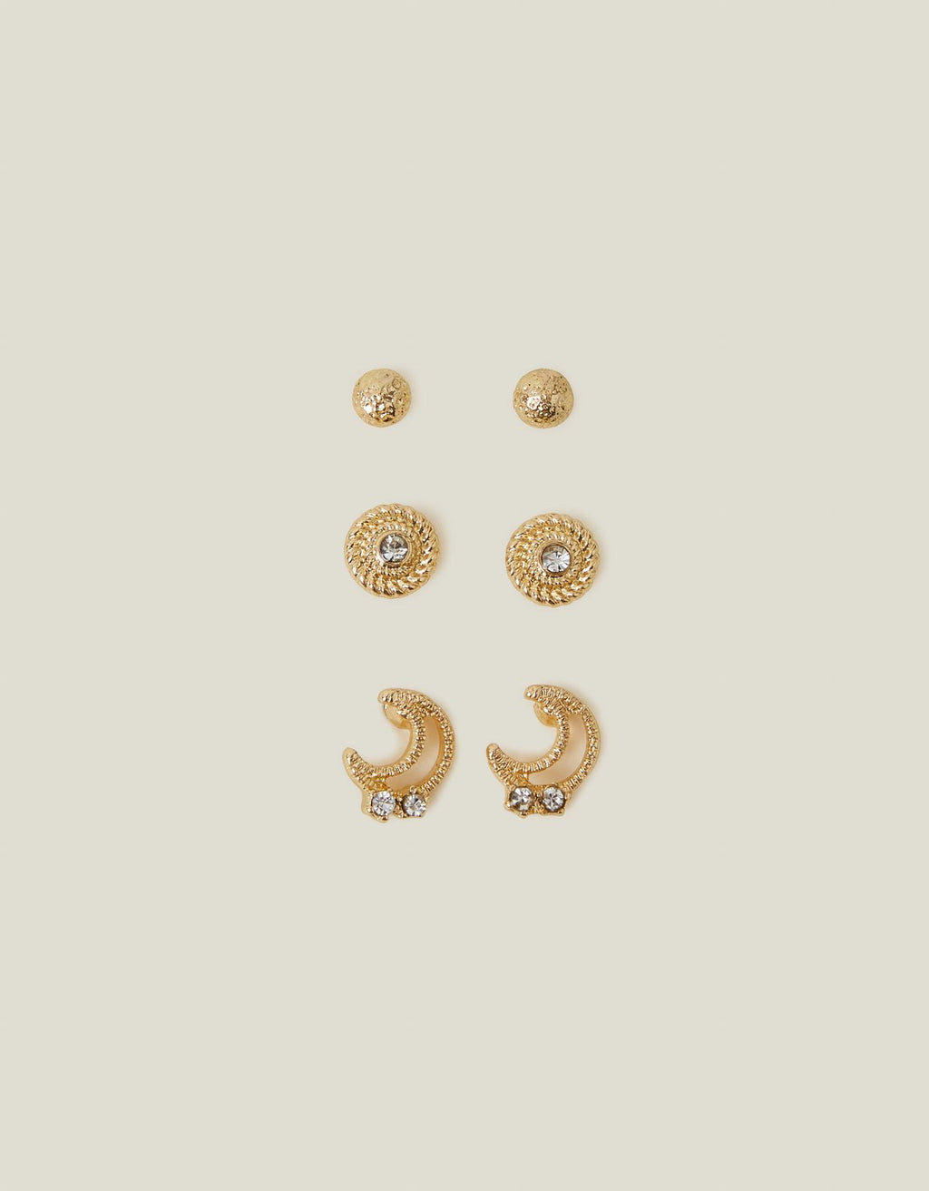 3-Pack Moon Gem Stud Earrings