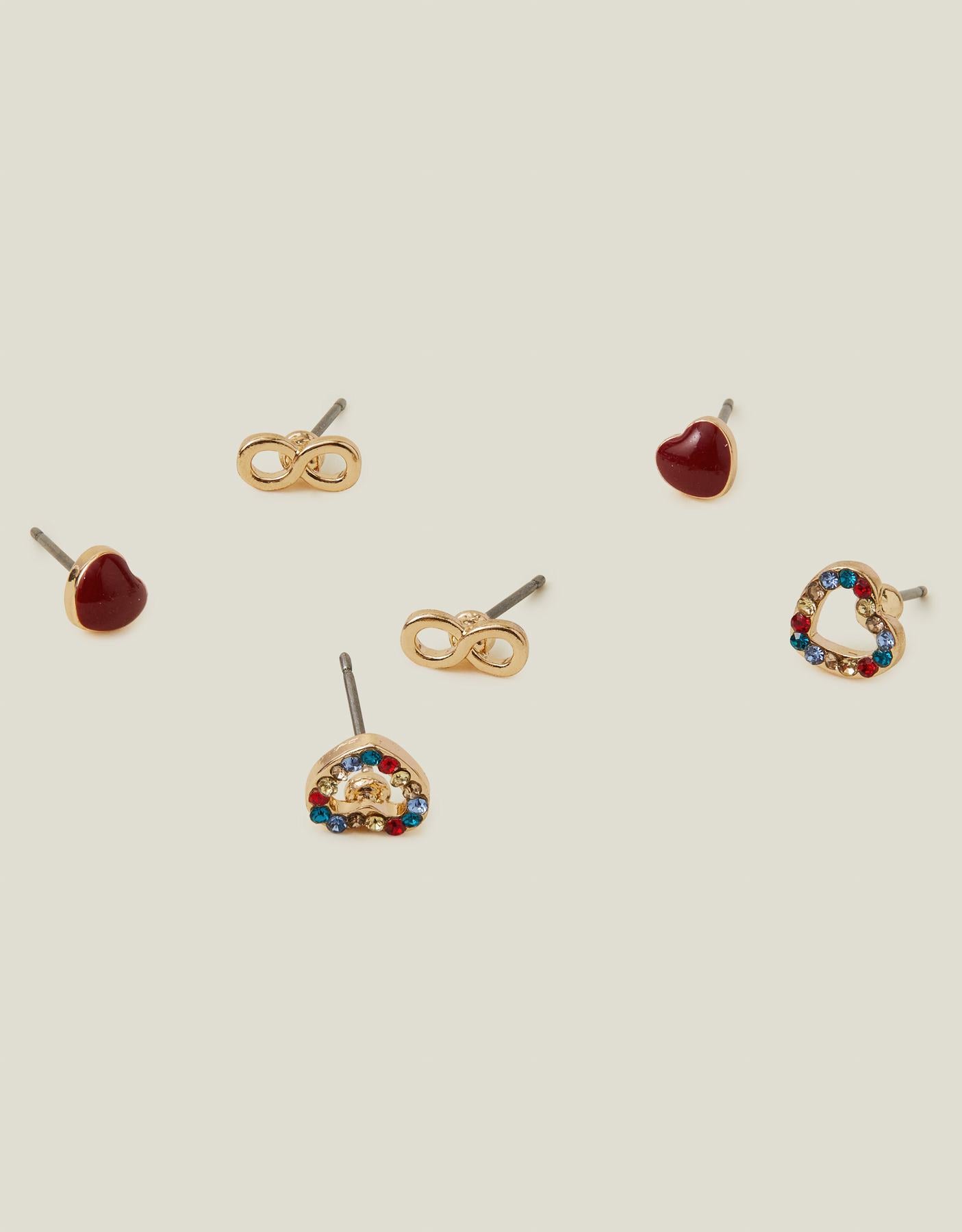 3-Pack Heart Infinity Studs
