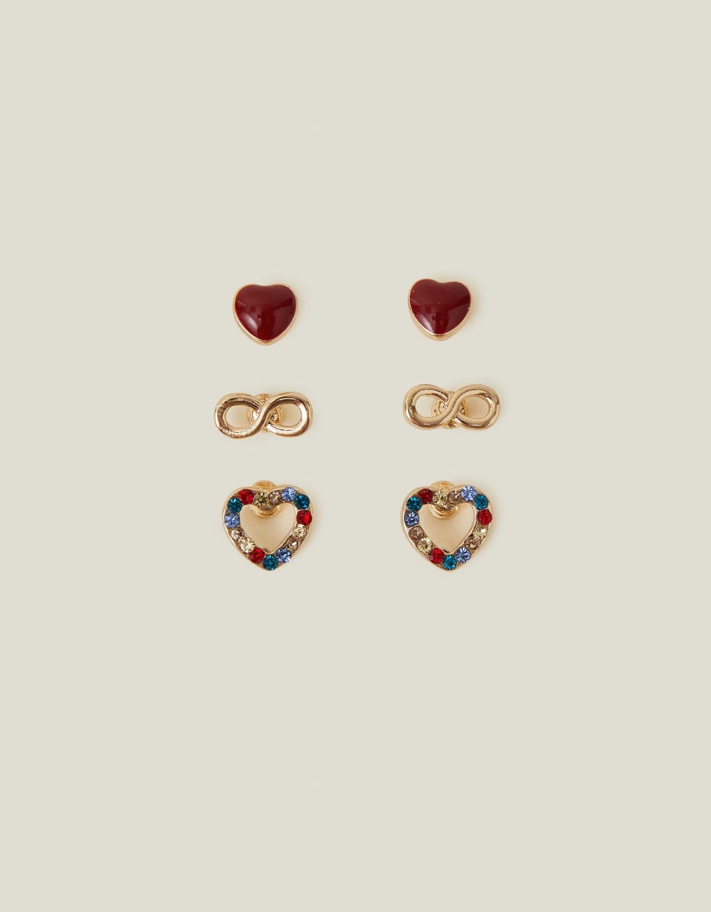 3-Pack Heart Infinity Studs
