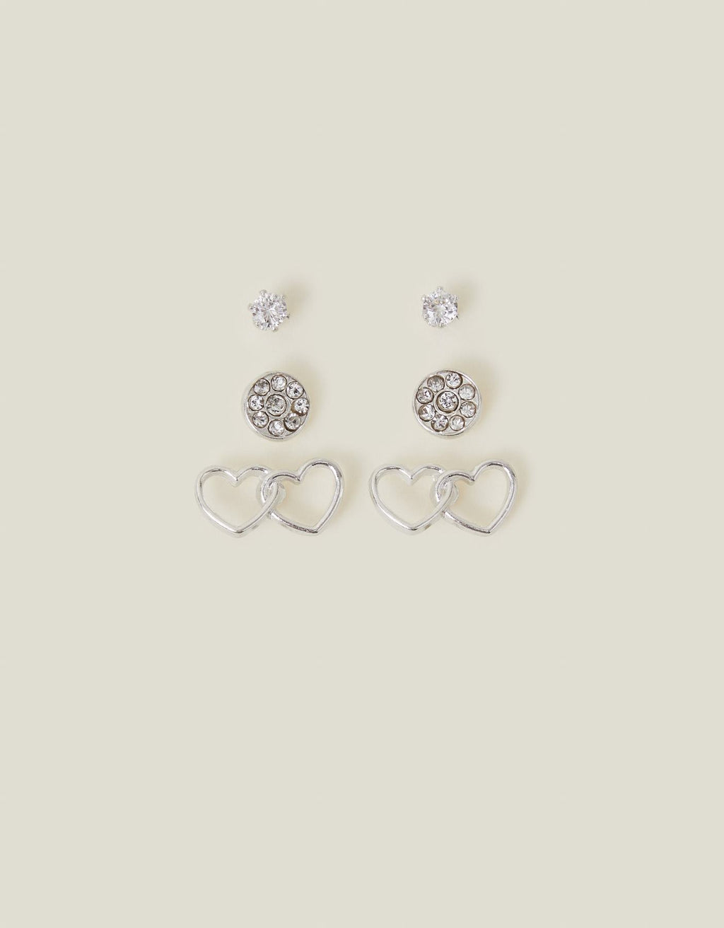 3-Pack Linked Heart Stud Earrings