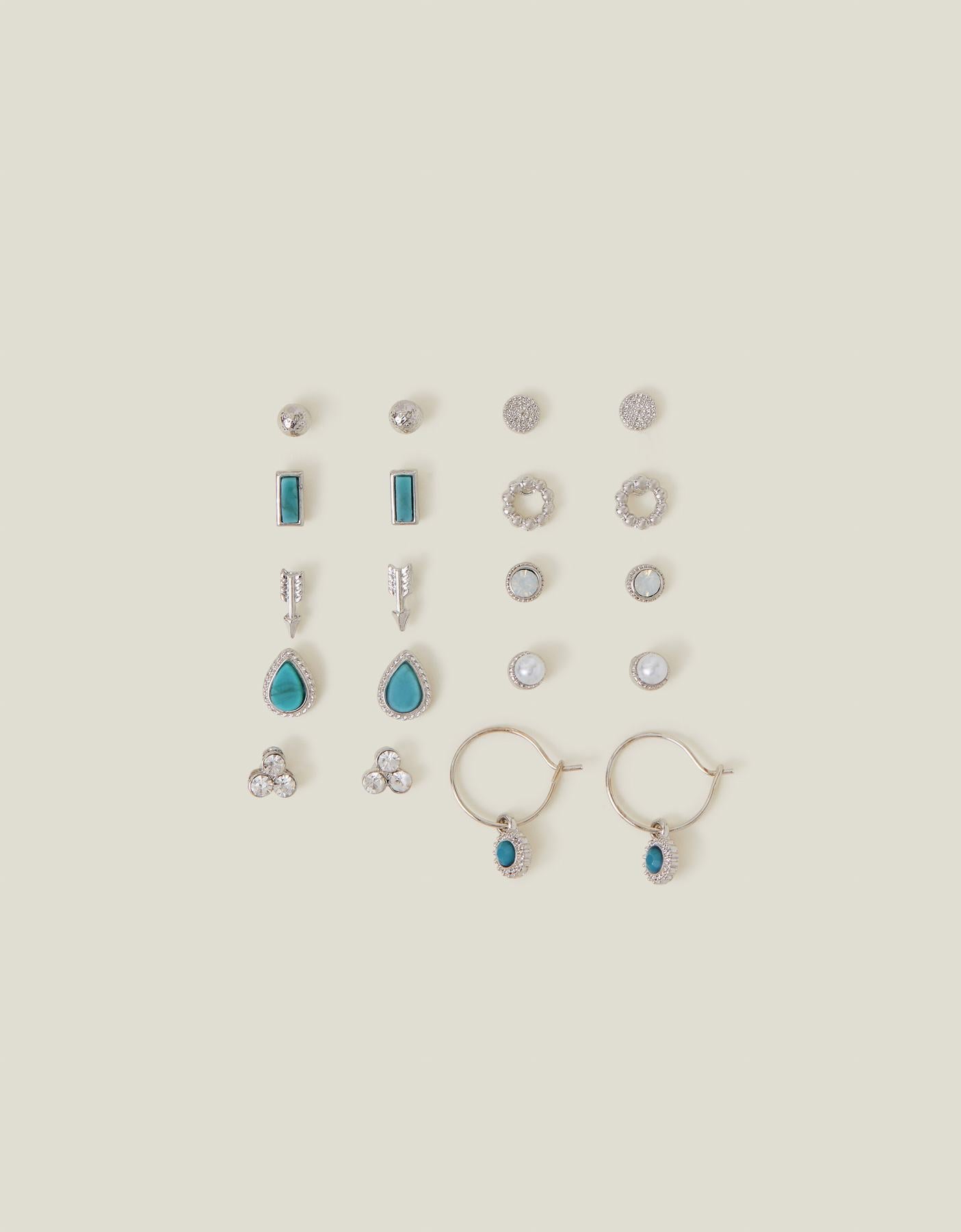 10-Pack Crystal Stud and Hoop Earrings