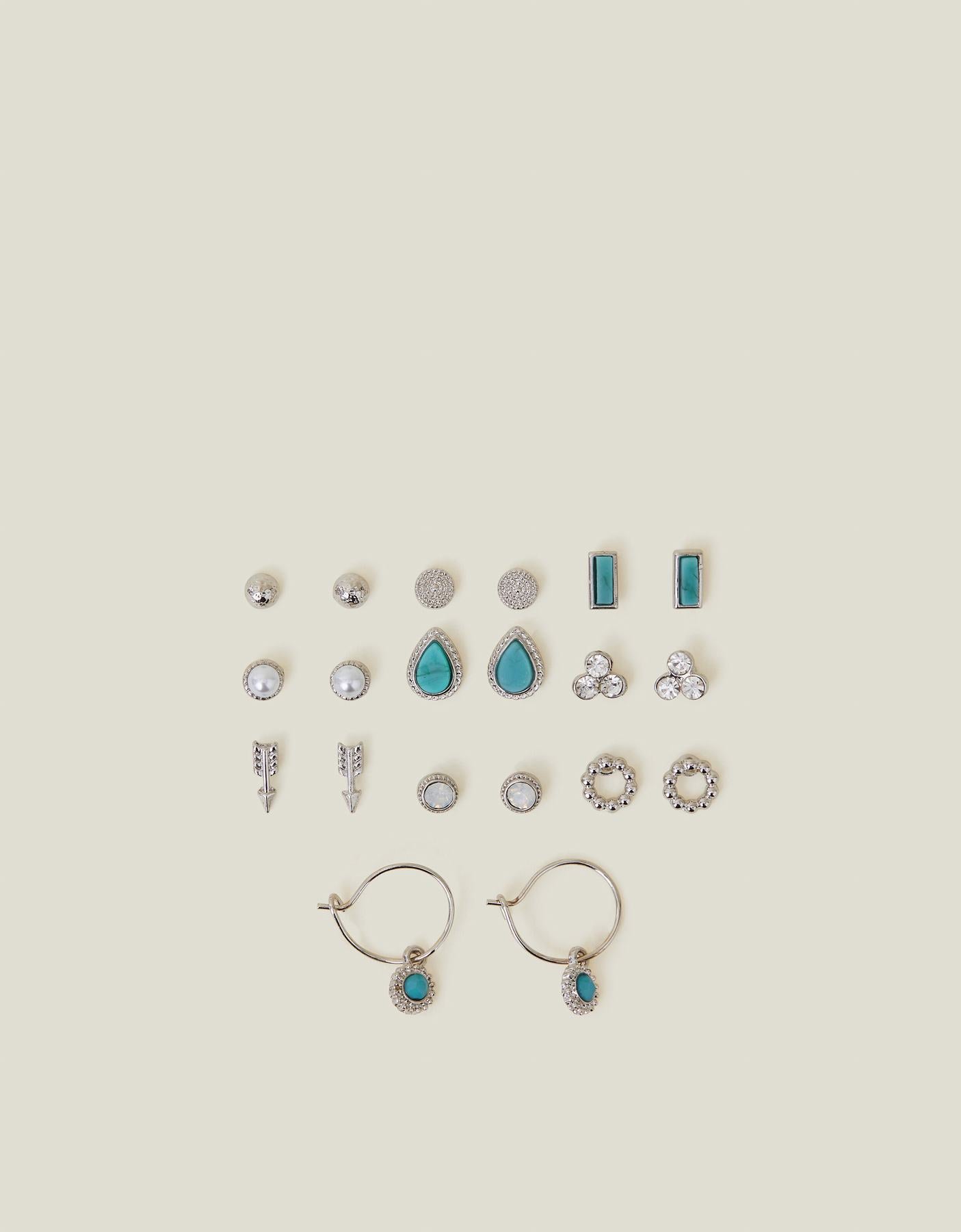 10-Pack Crystal Stud and Hoop Earrings