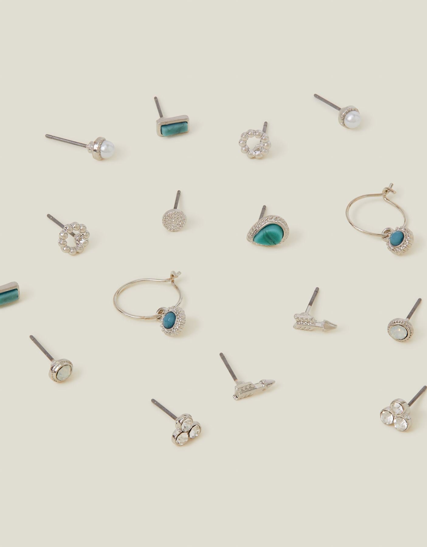 10-Pack Crystal Stud and Hoop Earrings