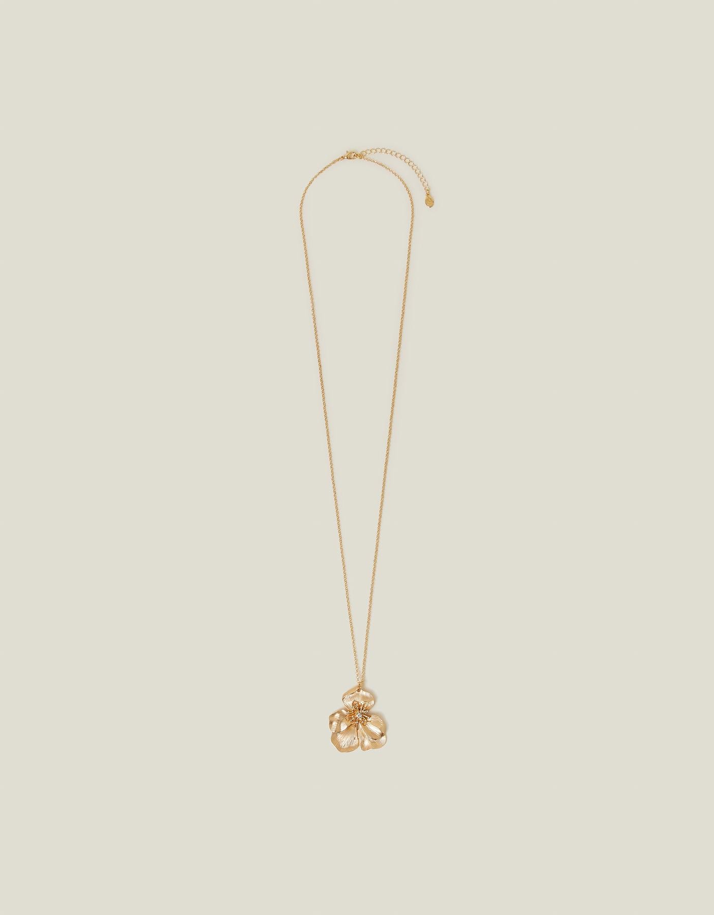 Longline Brushed Flower Pendant Necklace