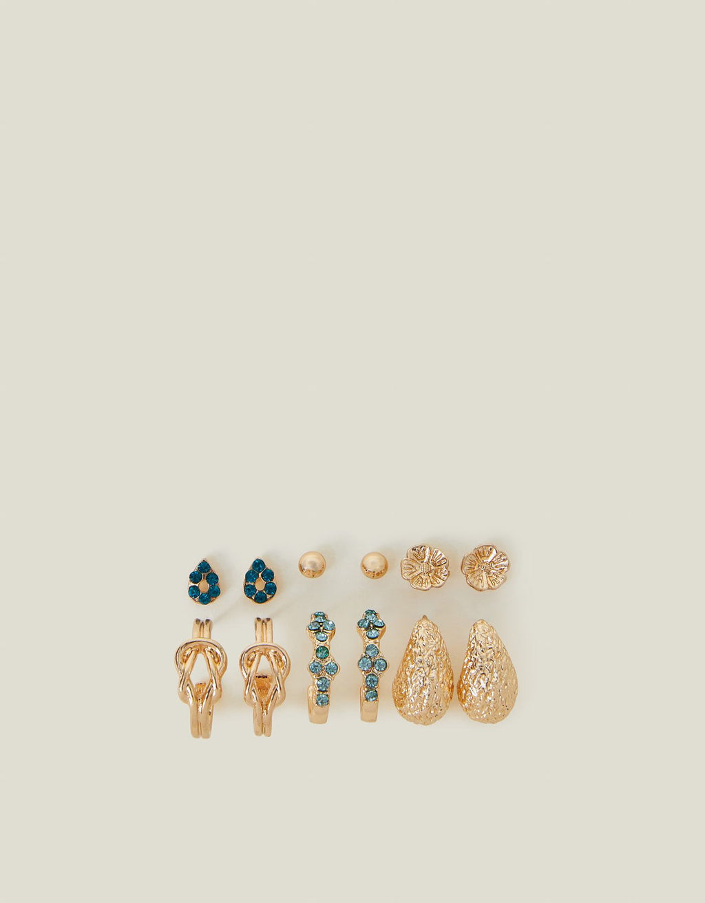 6-Pack Gem Textured Stud and Hoop Earrings