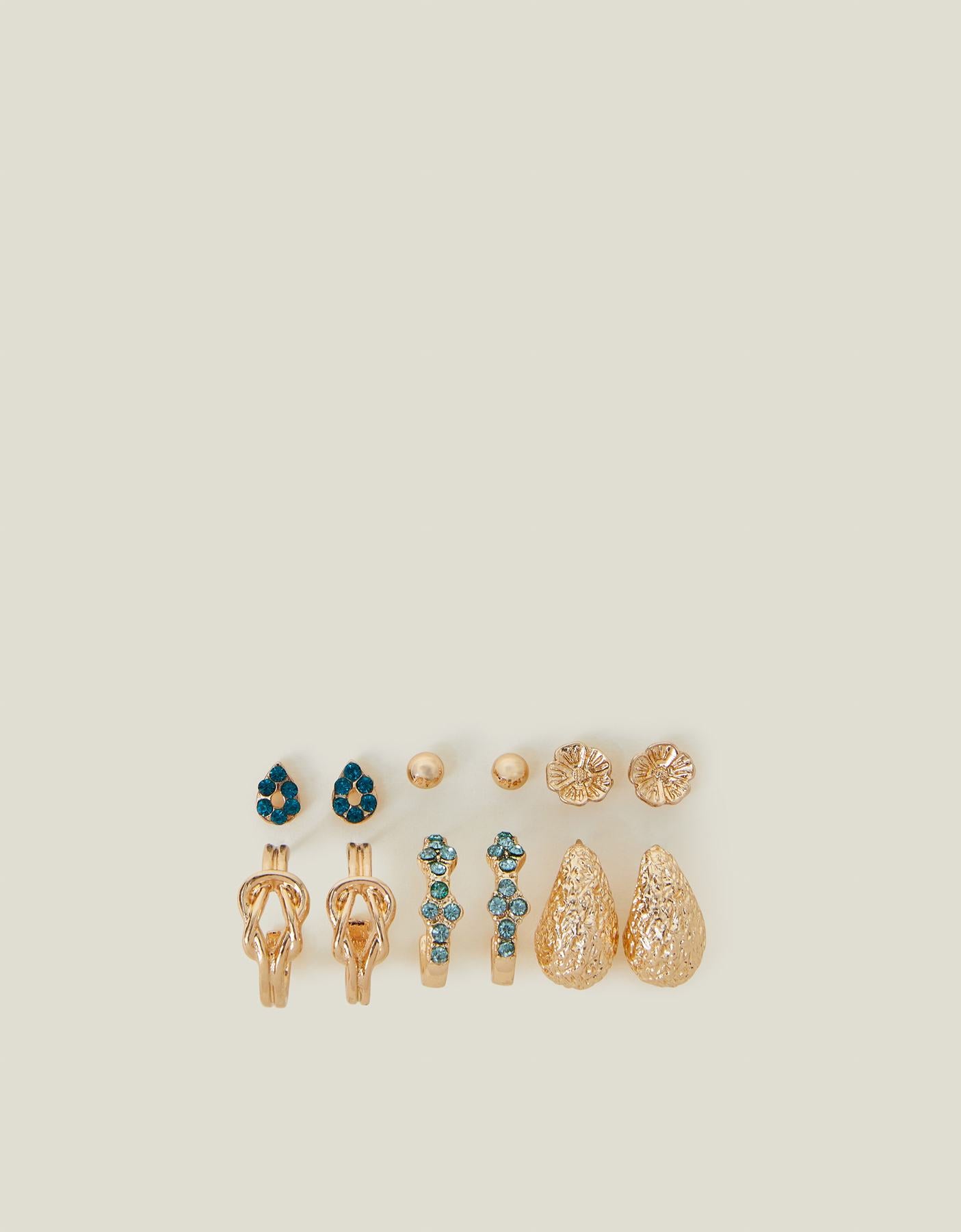 6-Pack Gem Textured Stud and Hoop Earrings