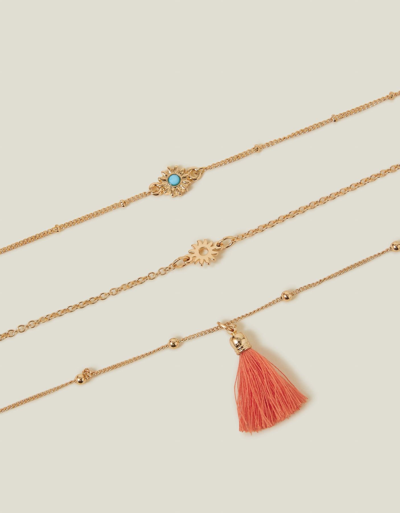 3-Pack Sun Tassel Anklets