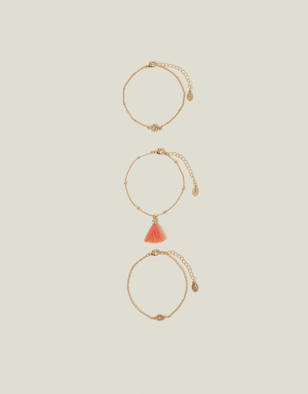 3-Pack Sun Tassel Anklets