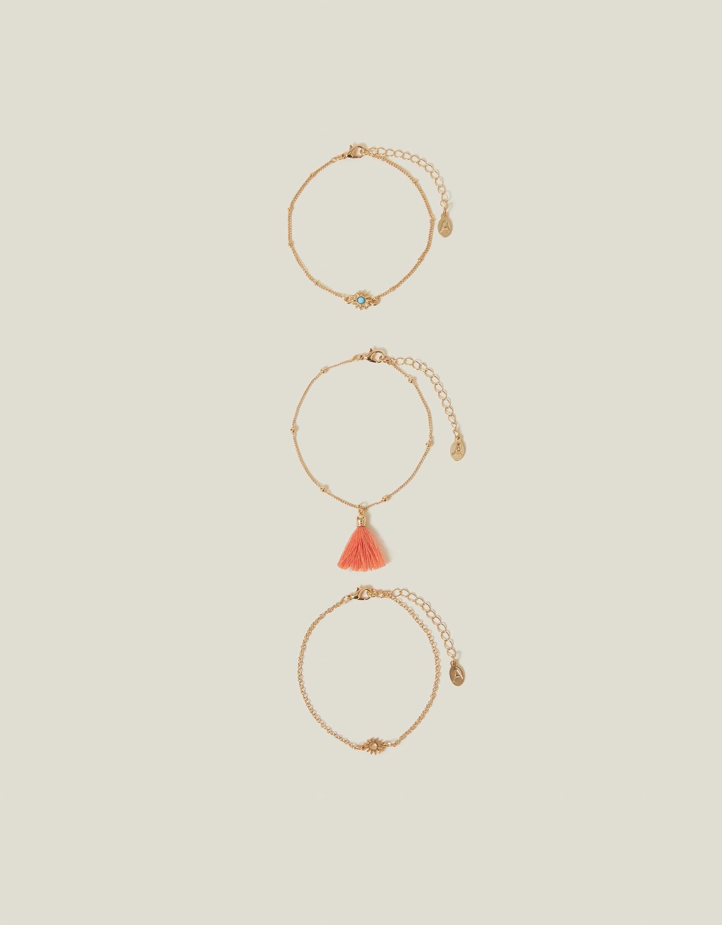 3-Pack Sun Tassel Anklets