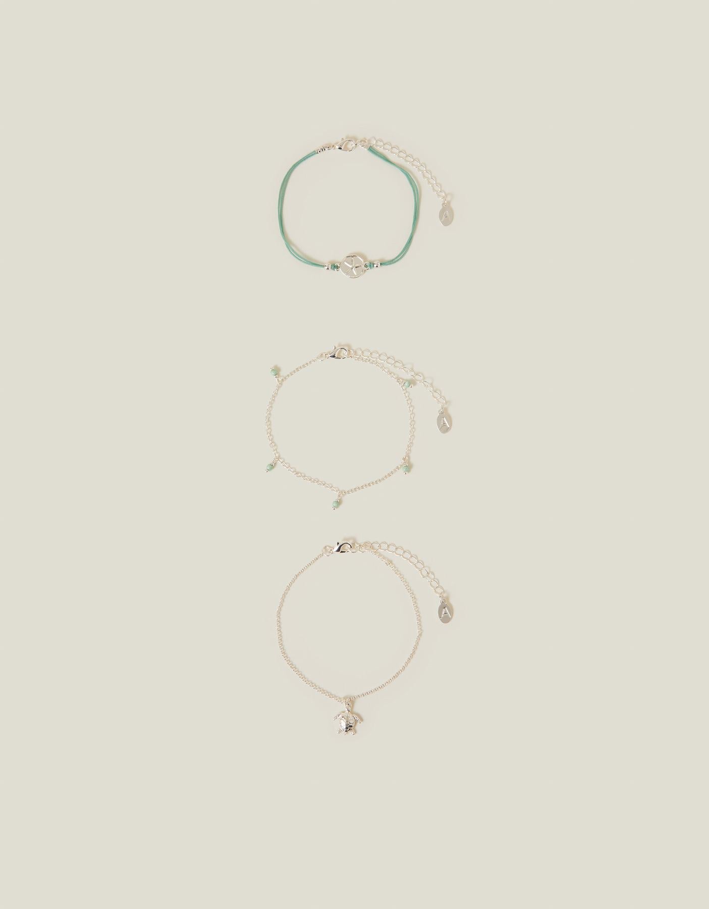 3-Pack Turtle Charm Anklets