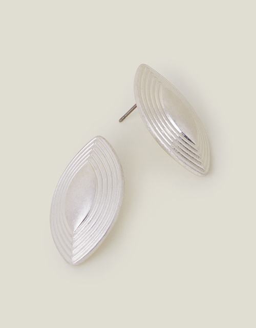 Ribbed Diamond Stud Earrings Silver