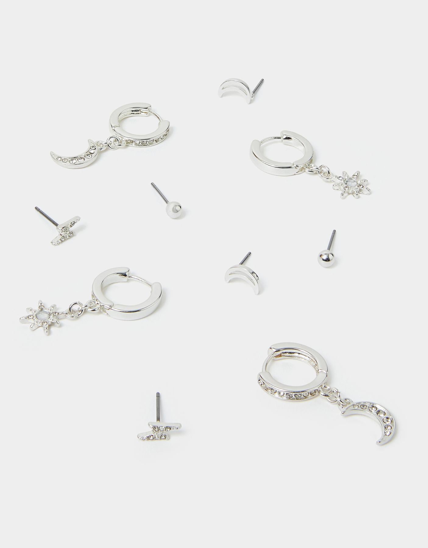 5-Pack Celestial Diamante Stud and Hoop Earrings