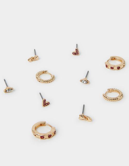 5-Pack Heart Stud and Hoop Earrings Pink