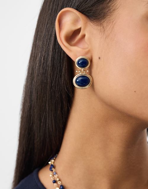 Oval Stone Drop Earrings