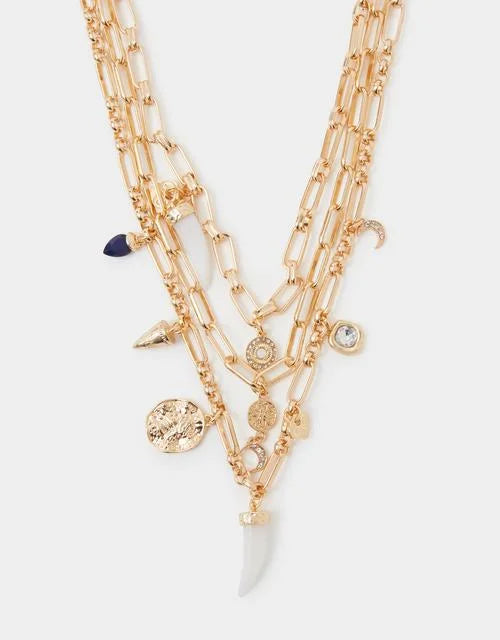 Layered Charm Paper Clip Necklace