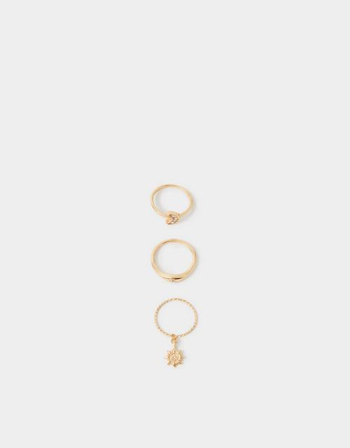 3-Pack Sun Charm Rings Gold