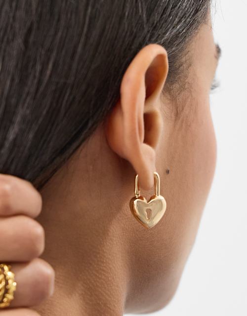Heart Padlock Huggie Hoop Earrings