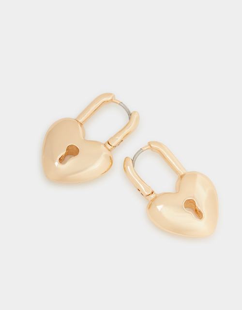 Heart Padlock Huggie Hoop Earrings