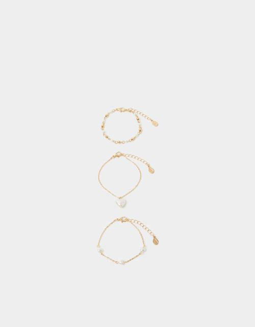 3-Pack Pearl Heart Bracelets