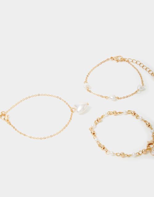 3-Pack Pearl Heart Bracelets