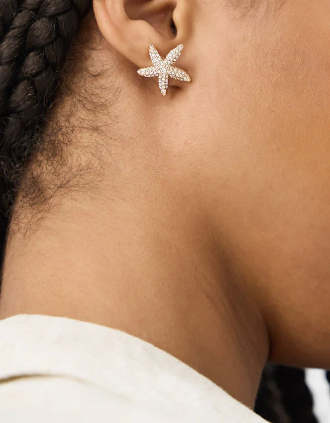 Diamanté Starfish Stud Earrings
