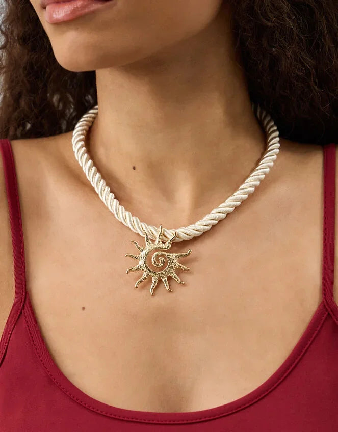 Sun Pendant Twisted Cord Necklace