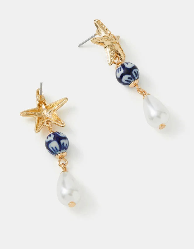 Starfish Pearl Drop Earrings