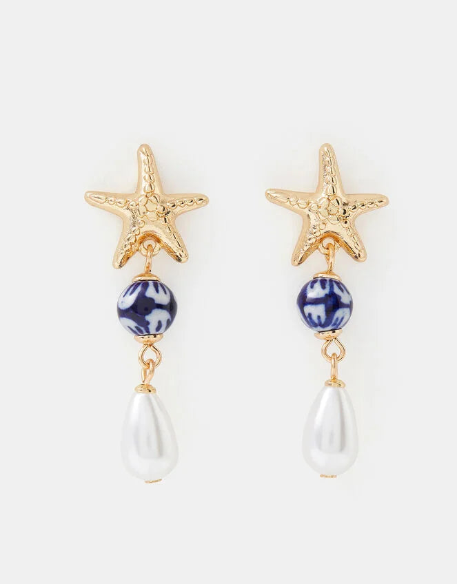 Starfish Pearl Drop Earrings