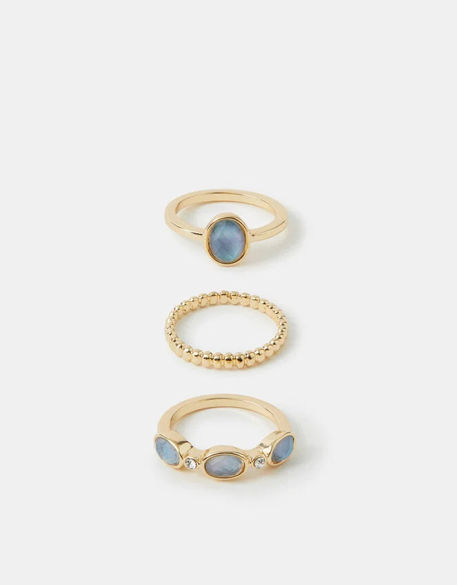 3-Pack Stone Rings Gold