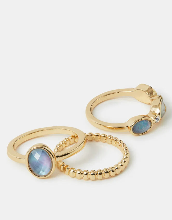 3-Pack Stone Rings Gold