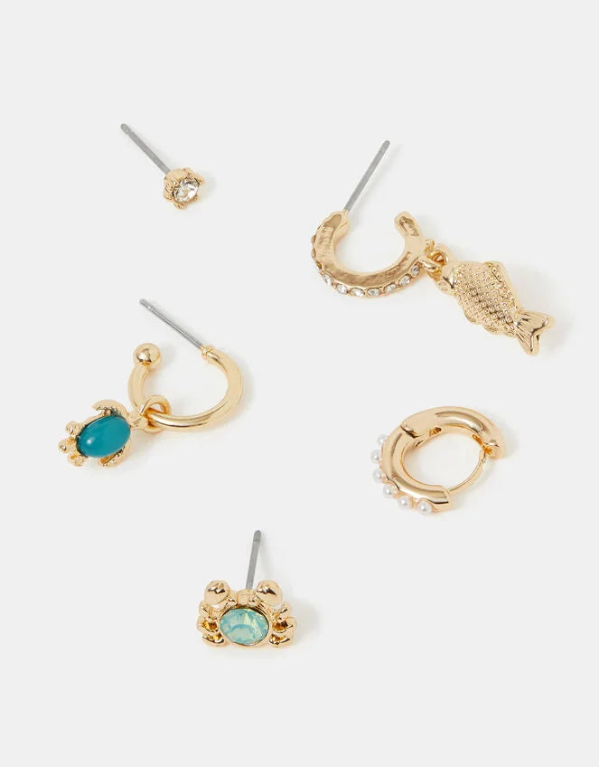 5-Pack Fish Stud & Hoop Earrings