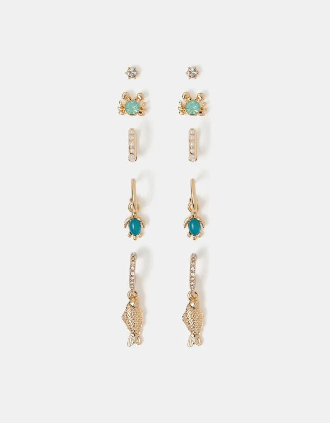 5-Pack Fish Stud & Hoop Earrings