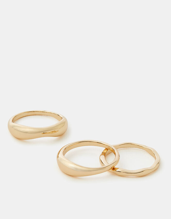 3 X MOLTEN METAL BANDS RINGS - GOLD