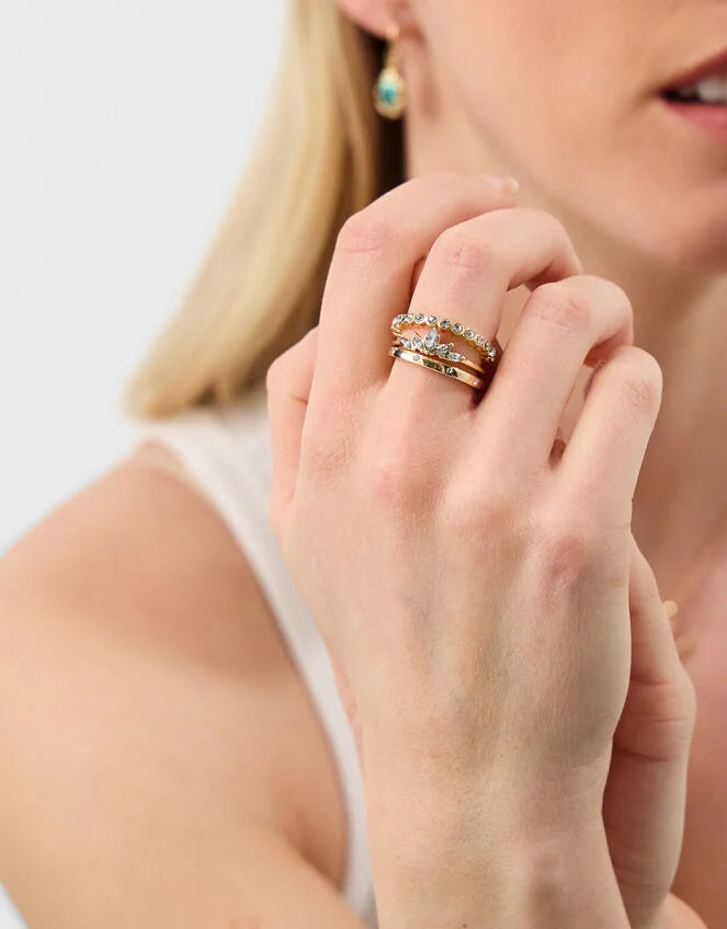 3-Pack Diamante Stacking Rings Gold