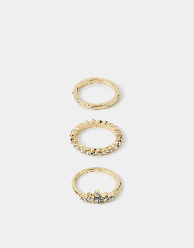 3-Pack Diamante Stacking Rings Gold
