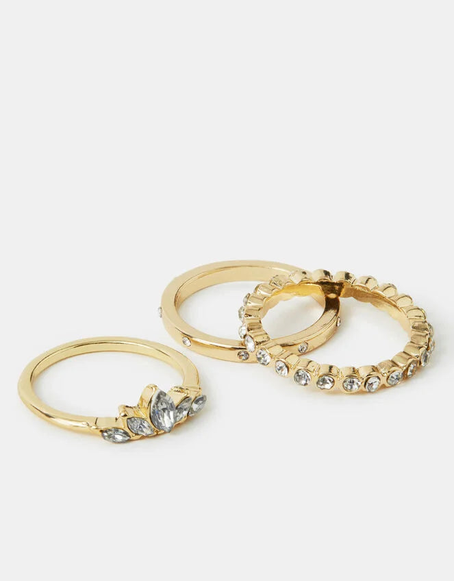 3-Pack Diamante Stacking Rings Gold