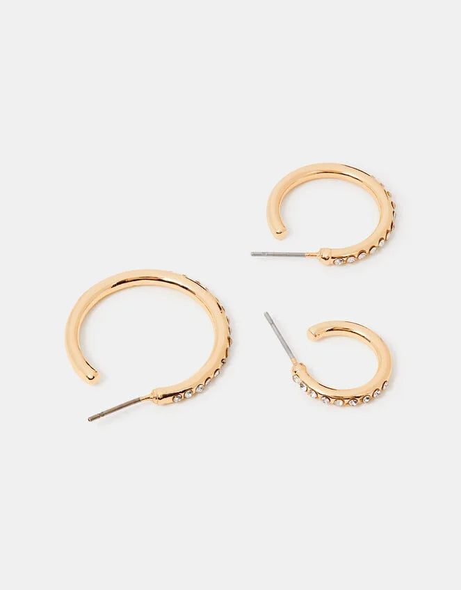 3-Pack Diamante Hoop Earrings