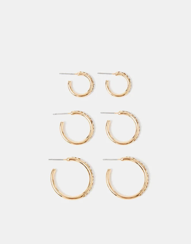 3-Pack Diamante Hoop Earrings