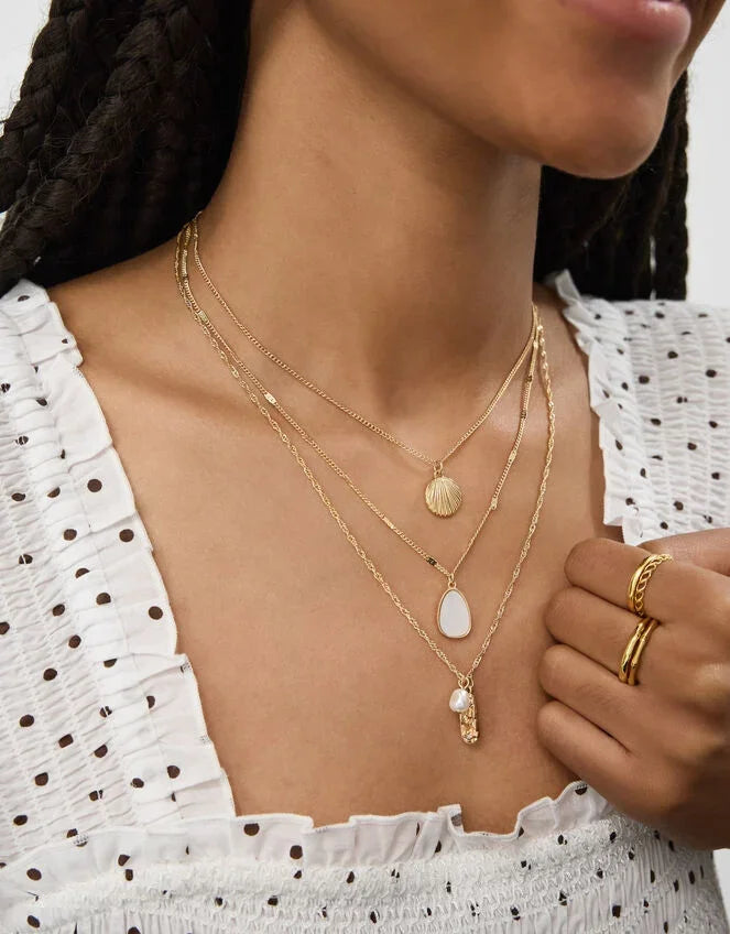 3-Pack Shell Pearl Pendant Necklaces