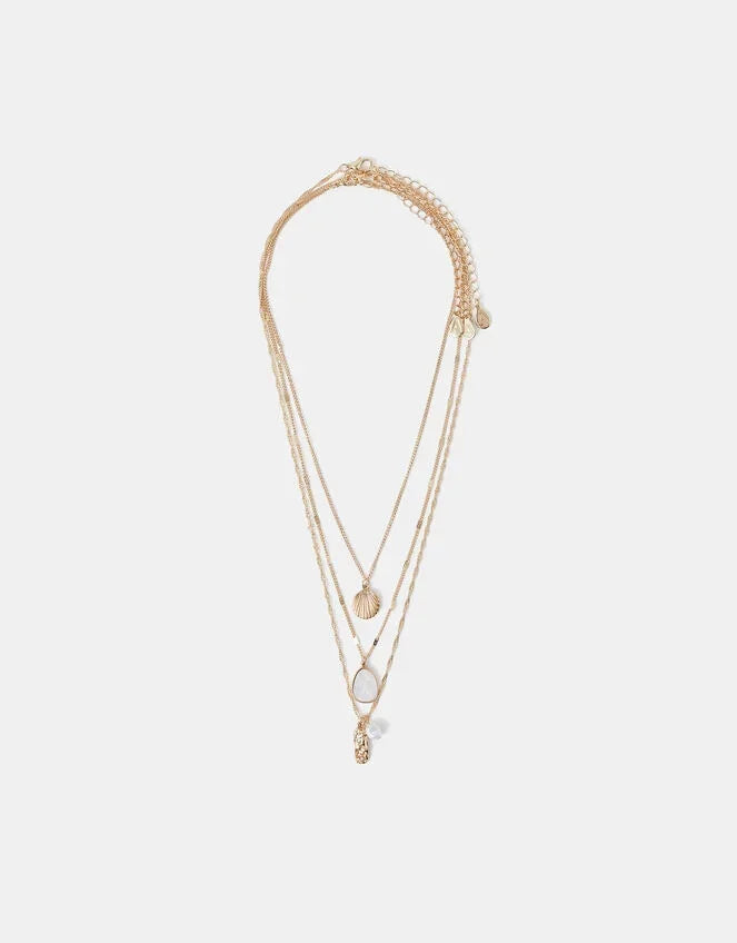 3-Pack Shell Pearl Pendant Necklaces
